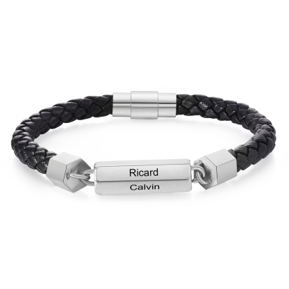 Personalized Men's Bracelet Custom 1-6 Names Leather 1-6-sided Bracelet for Him | Jessmade