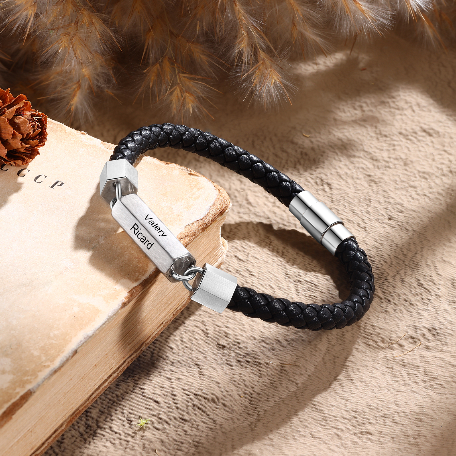 Personalized Men's Bracelet Custom 1-6 Names Leather 1-6-sided Bracelet for Him | Jessmade