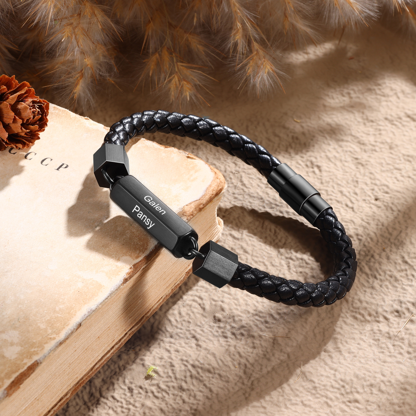 Personalized Men's Bracelet Custom 1-6 Names Leather 1-6-sided Bracelet for Him | Jessmade