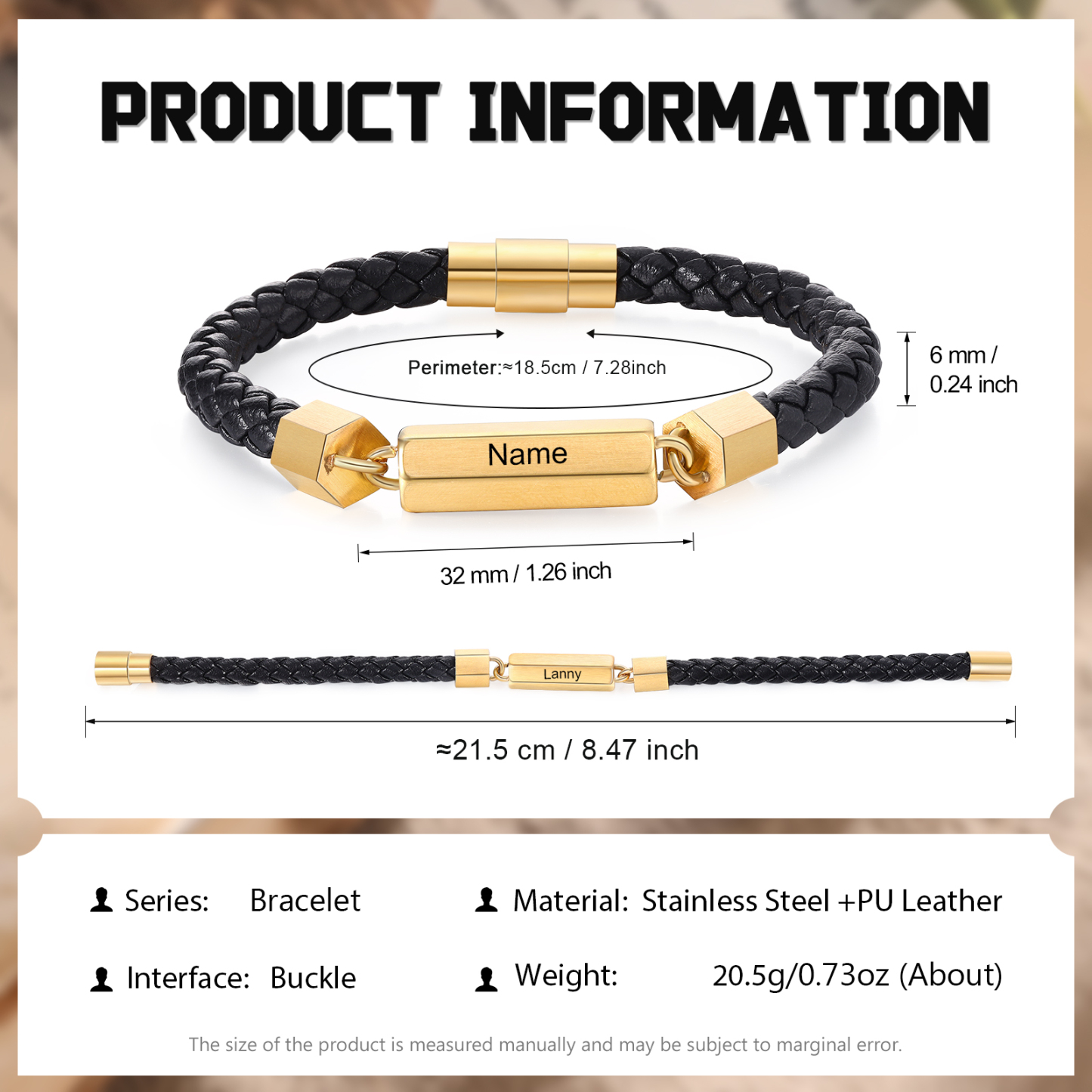 Personalized Men's Bracelet Custom 1-6 Names Leather 1-6-sided Bracelet for Him | Jessmade