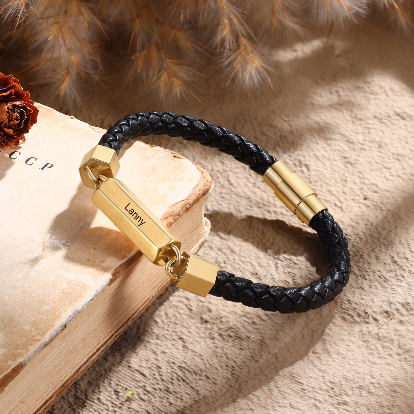 Personalized Men's Bracelet Custom 1-6 Names Leather 1-6-sided Bracelet for Him | Jessmade