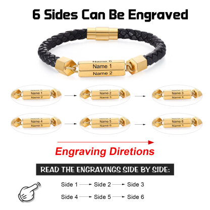 Personalized Men's Bracelet Custom 6 Names Leather 6-sided Bracelet for Him | Jessmade