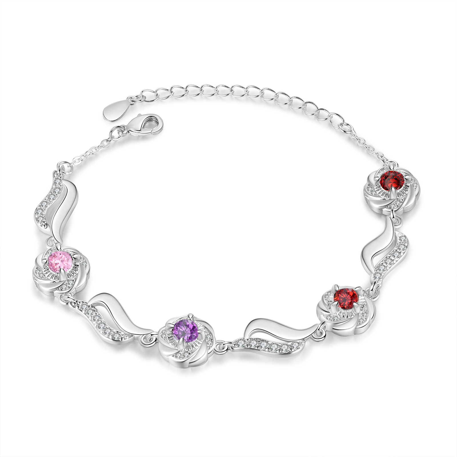 Personalised Birthstone Bracelet with Custom 4 Names & 4 Birthstones Christmas Gift for Her | Jessemade