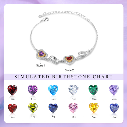Personalised Heart Birthstone Bracelet with Custom 2 Names & 2 Birthstones Christmas Gift for Her | Jessemade