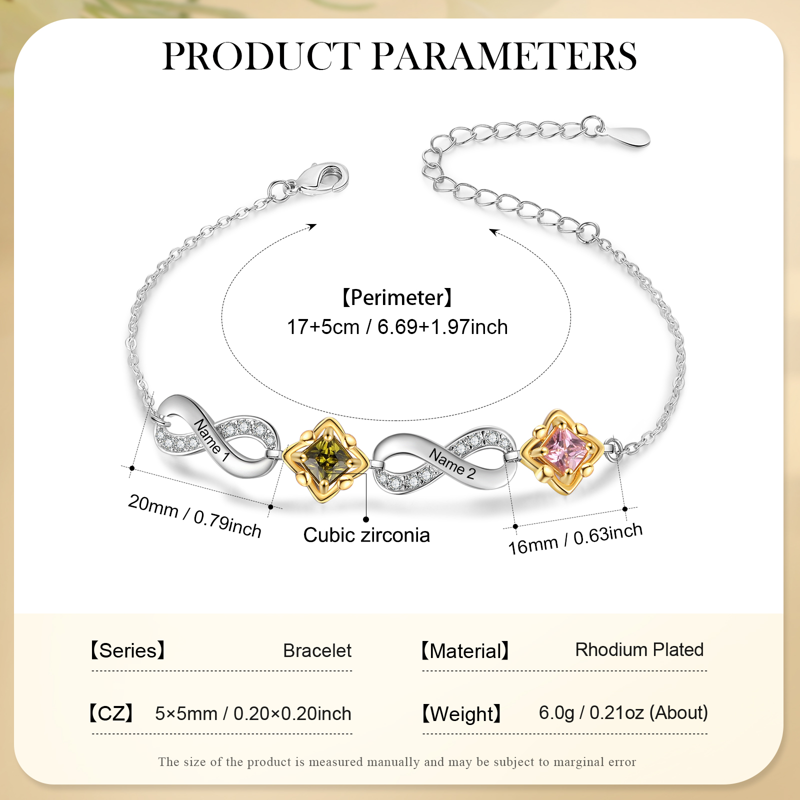 Personalized Birthstone Bracelet with Custom 2 Names & 2 Birthstones Christmas Jewelry Gift for Her | Jessemade