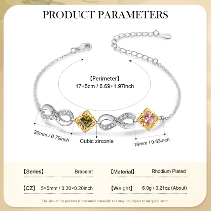 Personalized Birthstone Bracelet with Custom 2 Names & 2 Birthstones Christmas Jewelry Gift for Her | Jessemade