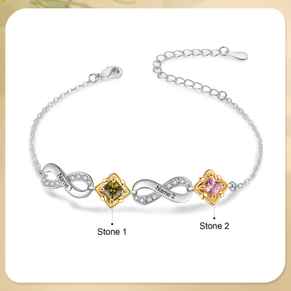 Personalized Birthstone Bracelet with Custom 2 Names & 2 Birthstones Christmas Jewelry Gift for Her | Jessemade