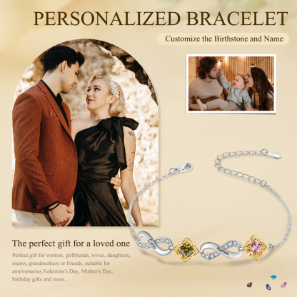 Personalized Birthstone Bracelet with Custom 2 Names & 2 Birthstones Christmas Jewelry Gift for Her | Jessemade