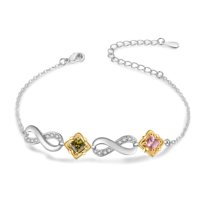 Personalized Birthstone Bracelet with Custom 2 Names & 2 Birthstones Christmas Jewelry Gift for Her | Jessemade