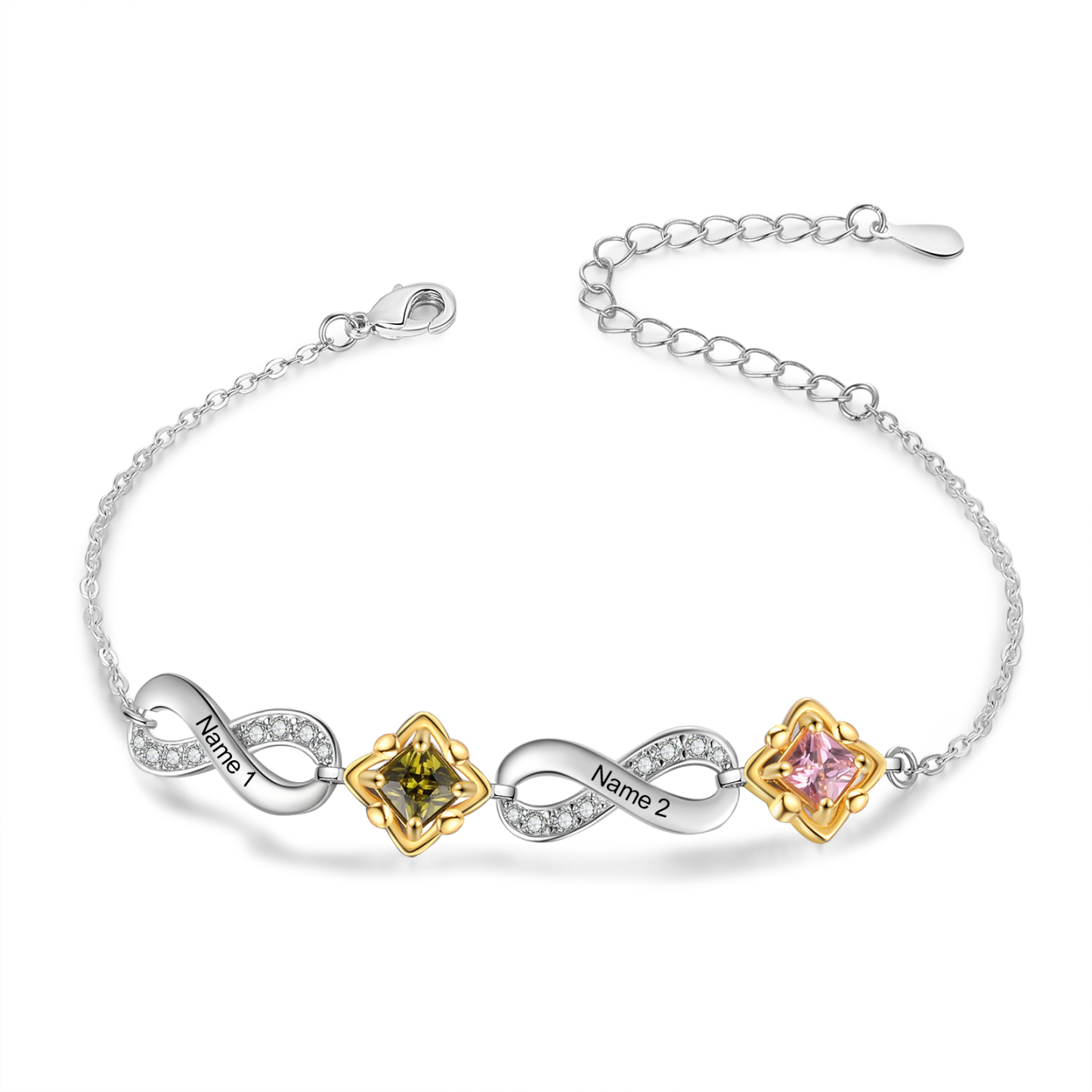 Personalized Birthstone Bracelet with Custom 2 Names & 2 Birthstones Christmas Jewelry Gift for Her | Jessemade