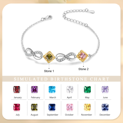 Personalized Birthstone Bracelet with Custom 2 Names & 2 Birthstones Christmas Jewelry Gift for Her | Jessemade