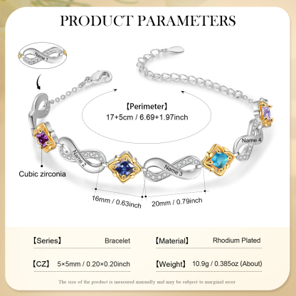 Personalized Birthstone Bracelet with Custom 4 Names & 4 Birthstones Christmas Jewelry Gift for Her | Jessemade