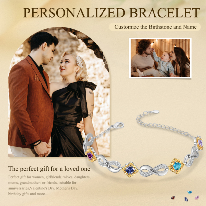 Personalized Birthstone Bracelet with Custom 4 Names & 4 Birthstones Christmas Jewelry Gift for Her | Jessemade