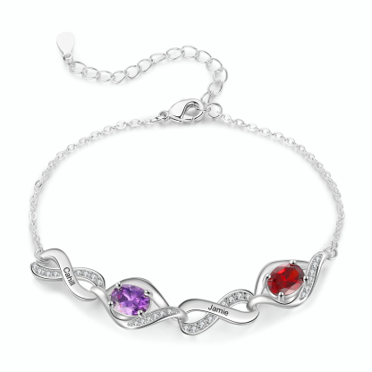 Personalized Birthstone Bracelet with Custom 2-4 Names & Birthstones, Rhodium-Plated Jewelry Gift for Her | Jessemade