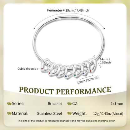 7 Names-Personalized Birthstones Bracelet & Necklace Set With Rose Gift Box-Custom Cascading Pendant Bracelet & Necklace Engraving 7 Names Gifts for Women