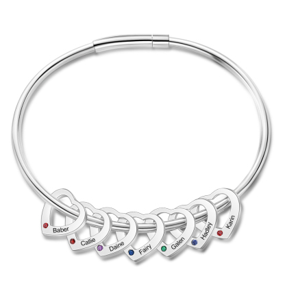 7 Names-Personalized Birthstones Bracelet & Necklace Set With Rose Gift Box-Custom Cascading Pendant Bracelet & Necklace Engraving 7 Names Gifts for Women