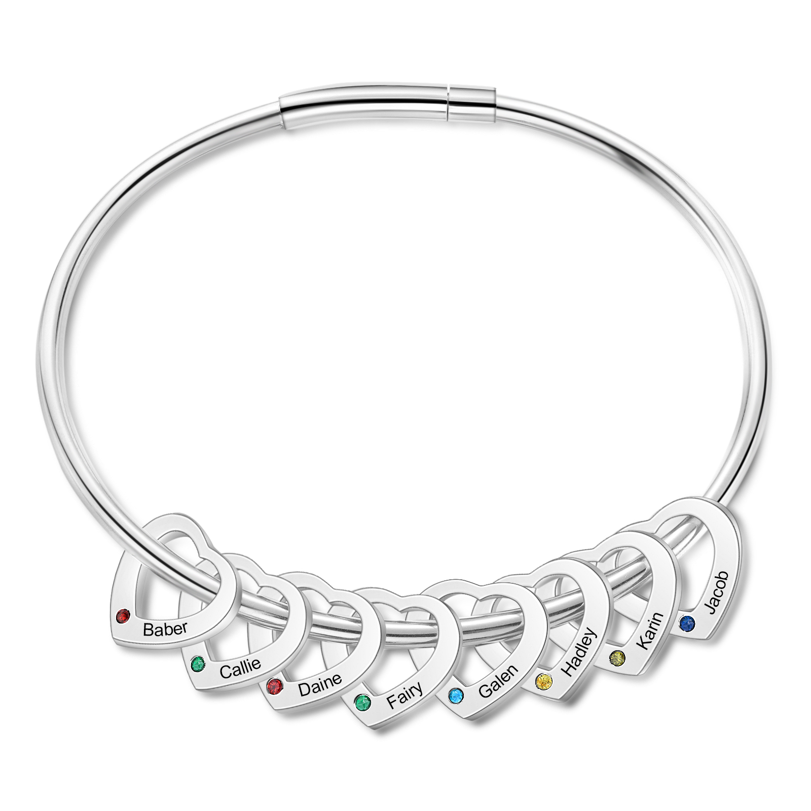 8 Names-Personalized Birthstones Bracelet & Necklace Set With Rose Gift Box-Custom Cascading Pendant Bracelet & Necklace Engraving 8 Names Gifts for Women