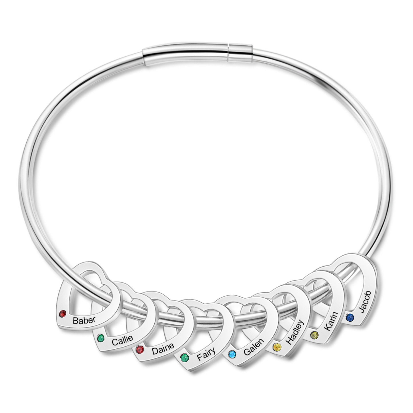 8 Names-Personalized Birthstones Bracelet & Necklace Set With Rose Gift Box-Custom Cascading Pendant Bracelet & Necklace Engraving 8 Names Gifts for Women