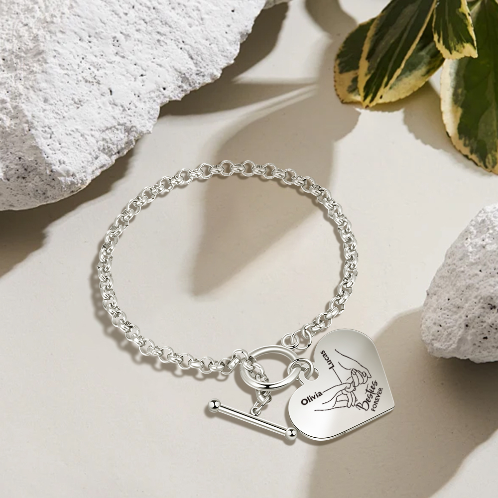 Personalized Stainless Steel Heart Bracelet – Custom 2 Names Besties Forever Gift for Best Friends | Jessemade