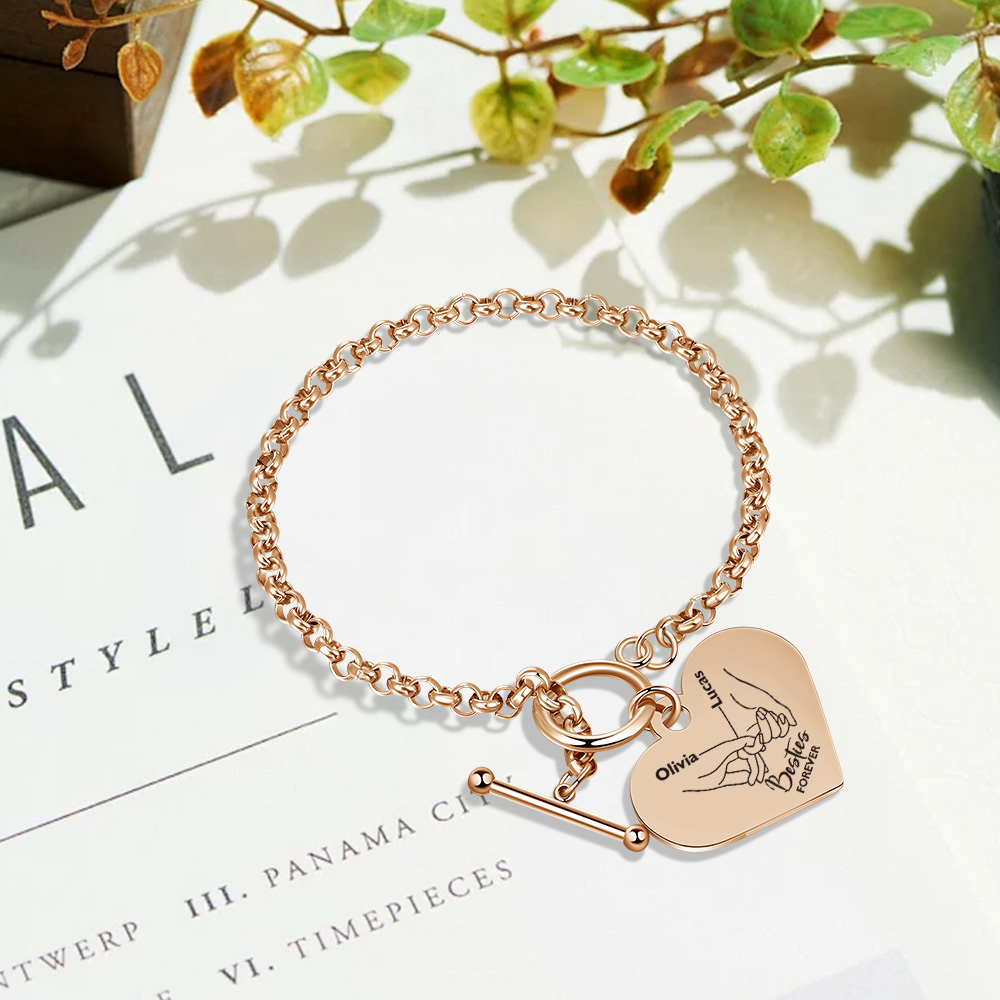 Personalized Stainless Steel Heart Bracelet – Custom 2 Names Besties Forever Gift for Best Friends | Jessemade