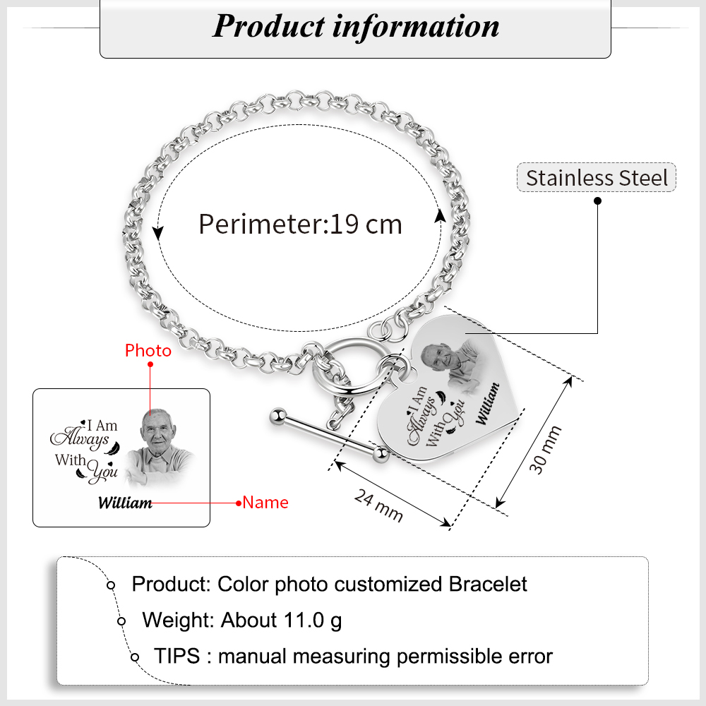 Personalised Memorial Bracelet Custom Photo & Name Bracelet Gifts | Jessemade-I'll Always With You