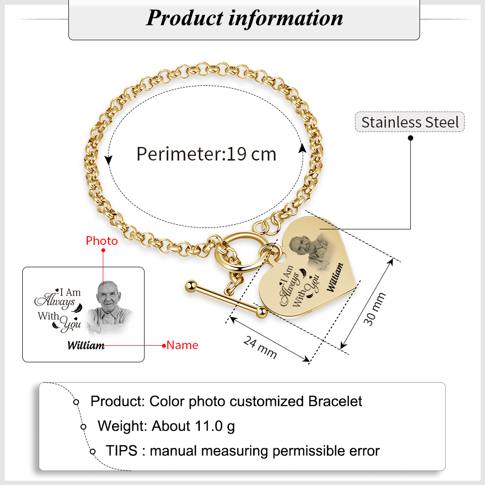 Personalised Memorial Bracelet Custom Photo & Name Bracelet Gifts | Jessemade-I'll Always With You