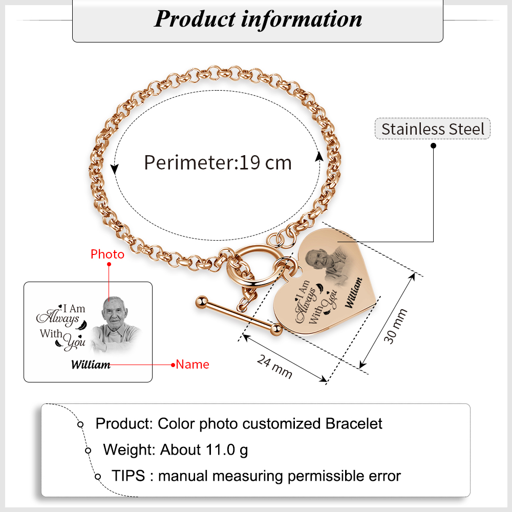 Personalised Memorial Bracelet Custom Photo & Name Bracelet Gifts | Jessemade-I'll Always With You