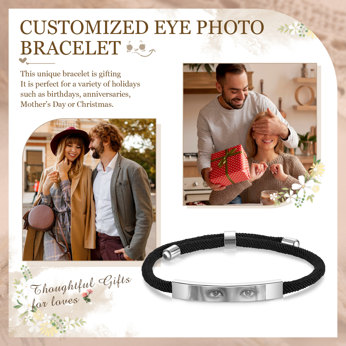 Personalized Eye Photo Bracelet - Custom Women’s Bracelet in Silver, Gold, & Black | Perfect Gift for Wife/Sister/ Daughter | Jessemade