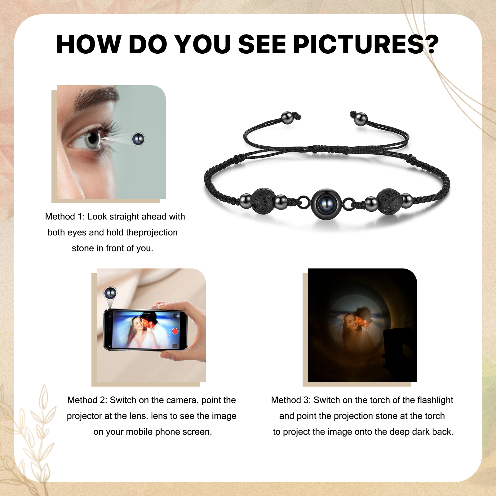 Personalised Photo Projection Bracelet Adjustable Braided Rope Bracelet Wealth String Bracelet A Heartfelt Gift for Her/Him | Jessemade