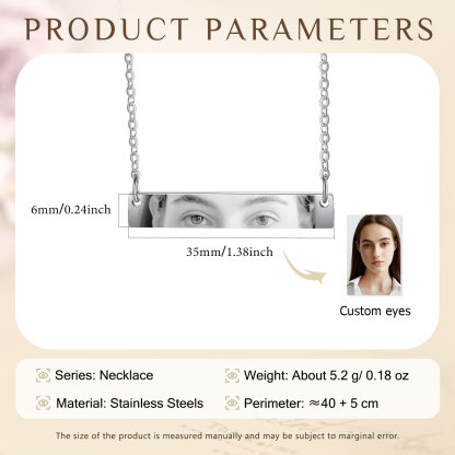 Personalised Eye Necklace with Custom 1 Photo - Minimalist Rectangle Bar Design, Valentine’s Day Gifts for Couple | Jessemade