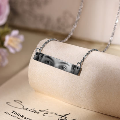 Personalised Eye Necklace with Custom 1 Photo - Minimalist Rectangle Bar Design, Valentine’s Day Gifts for Couple | Jessemade