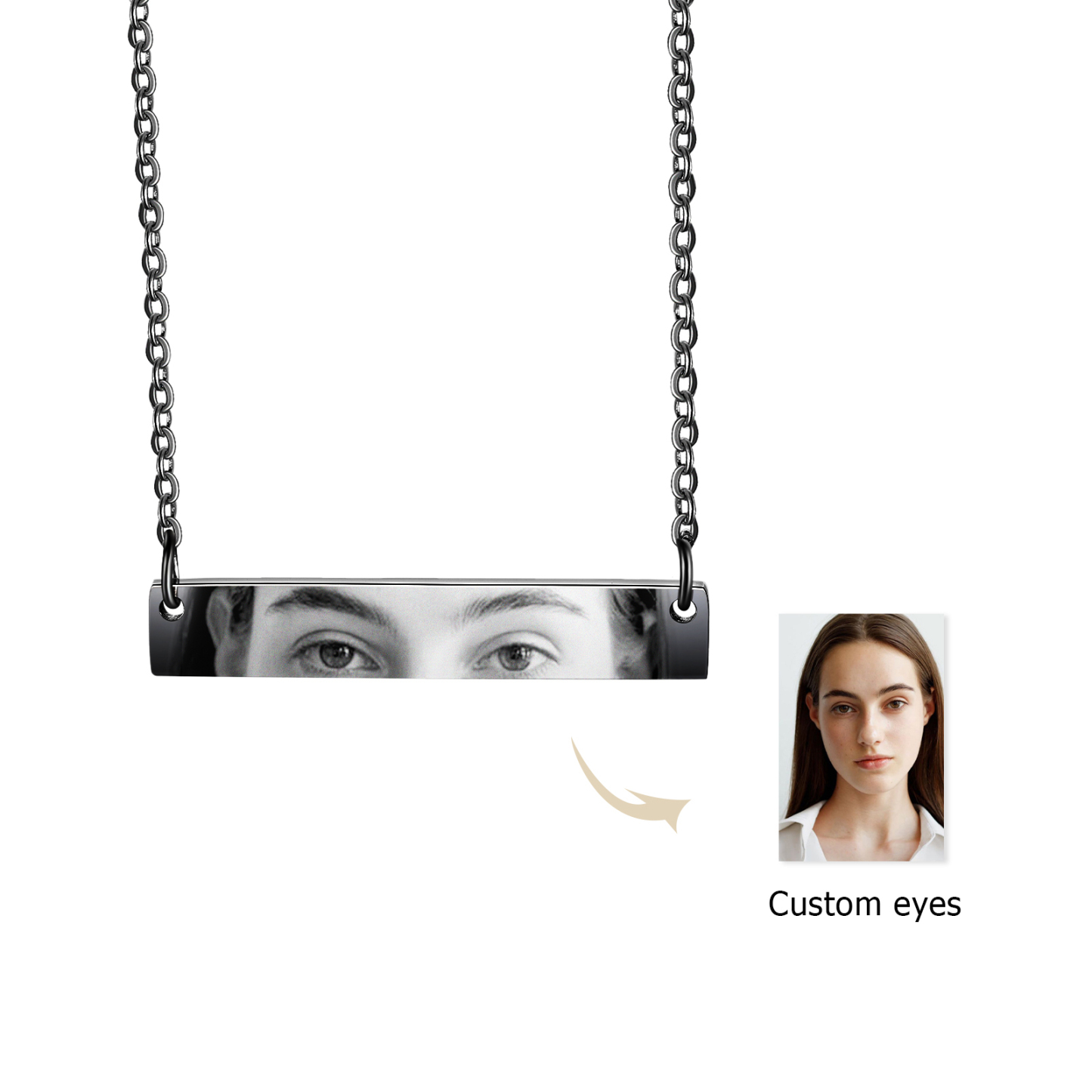 Personalised Eye Necklace with Custom 1 Photo - Minimalist Rectangle Bar Design, Valentine’s Day Gifts for Couple | Jessemade