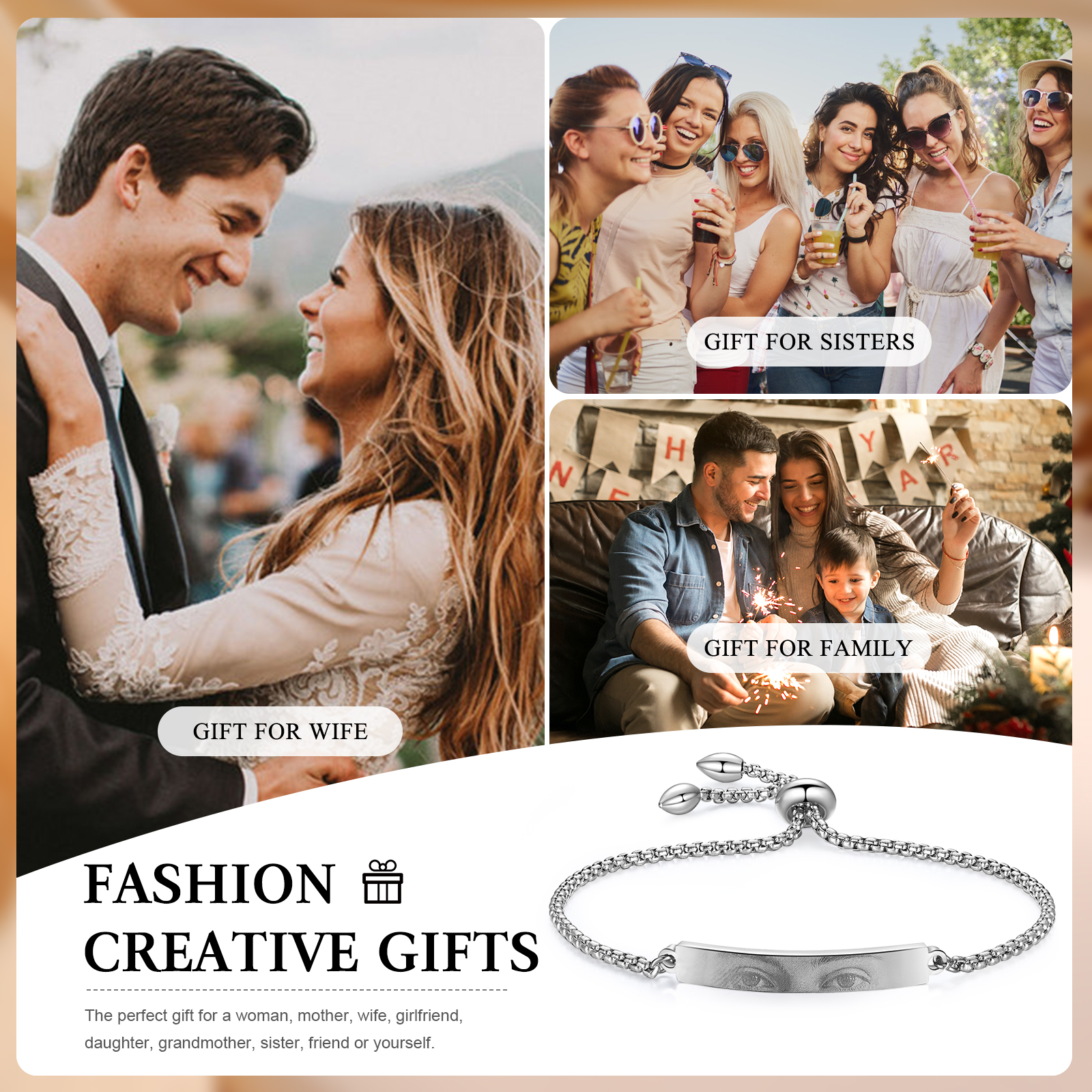 Personalised Women's Bracelet with Eye Photo - Custom Jewelry Gift for Wife/Sister/Daughter | Jessemade