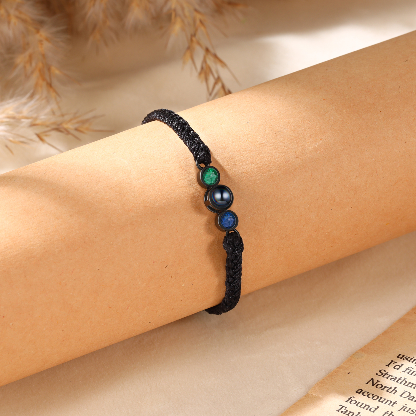 Personalised Photo Projection Bracelet Adjustable Braided Rope Bracelet 2 Birthstones A Heartfelt Gift for Her/Him | Jessemade