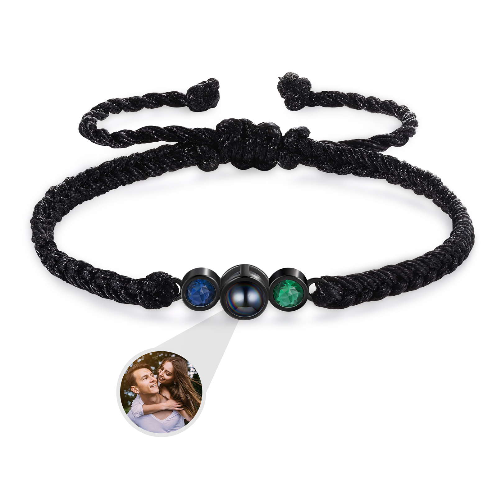 Personalised Photo Projection Bracelet Adjustable Braided Rope Bracelet 2 Birthstones A Heartfelt Gift for Her/Him | Jessemade