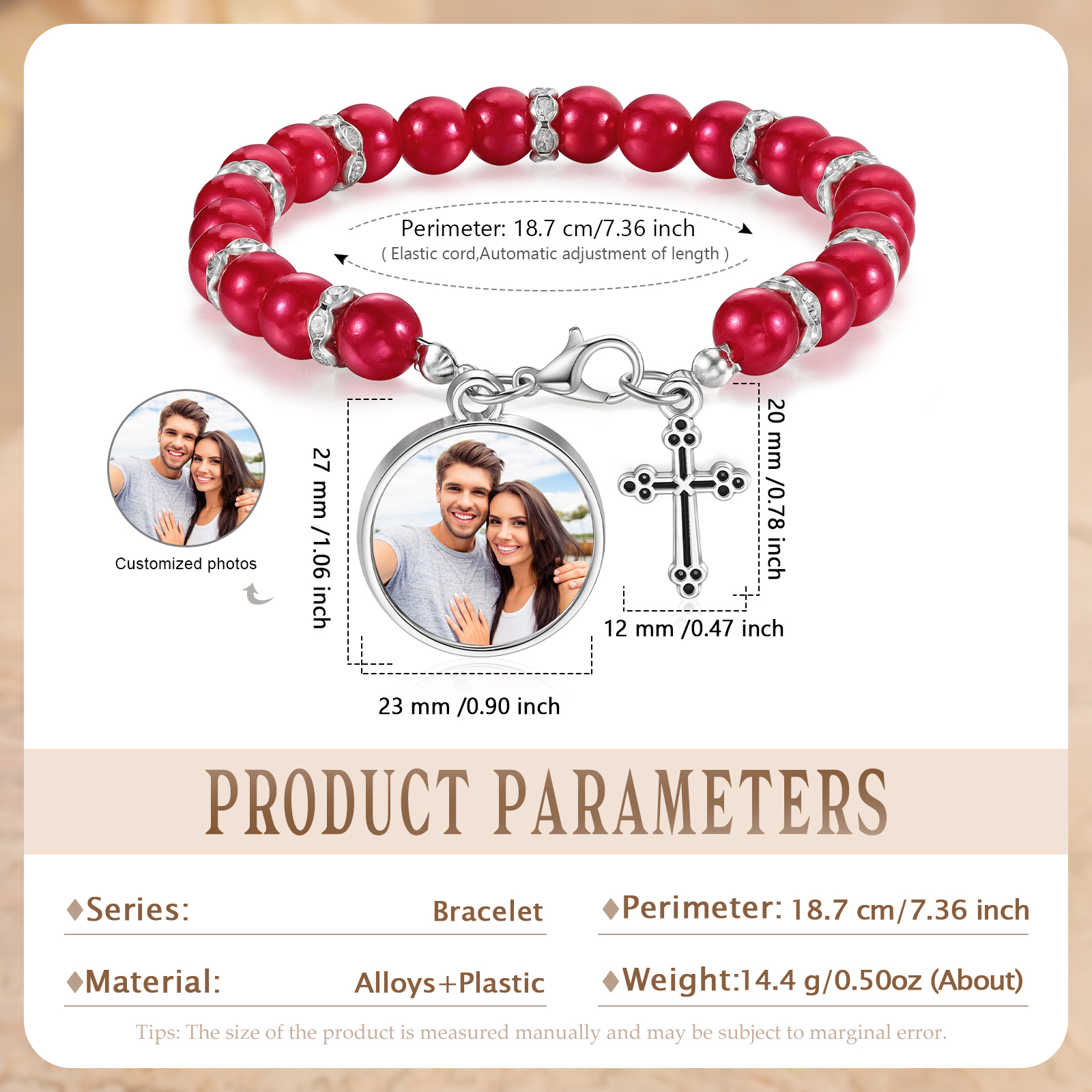 Personalized Rosary Memorial Bracelet Custom with Photo and Cross Pendant | Jessemade