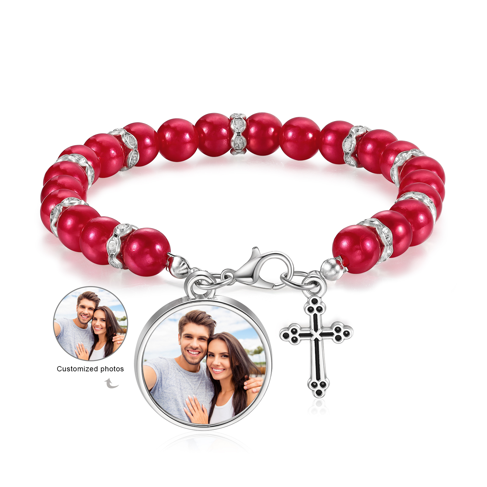 To My Daughter Personalised Rosary Memorial Bracelet Custom with Photo and Cross Pendant | Jessemade