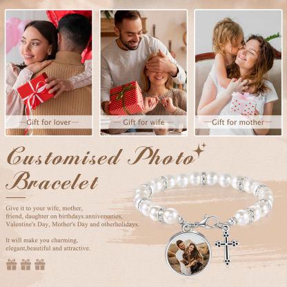 Personalized Rosary Memorial Bracelet Custom with Photo and Cross Pendant | Jessemade