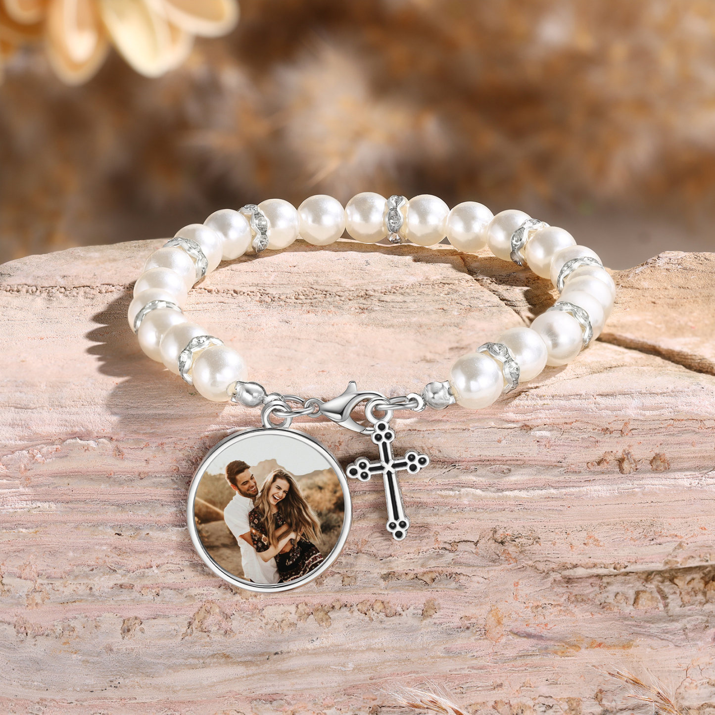 Personalized Rosary Memorial Bracelet Custom with Photo and Cross Pendant | Jessemade