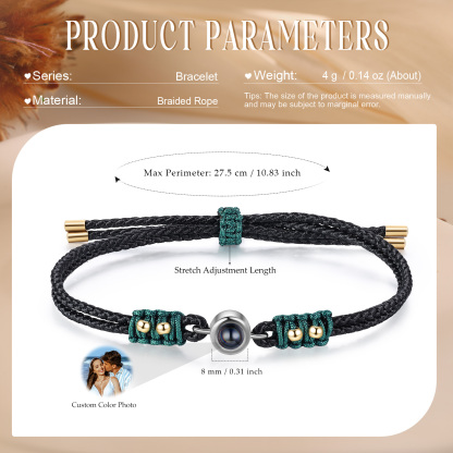 Personalised Couple Photo Projection Adjustable Bracelet Braided Rope Bracelet A Heartfelt Gift for Her/Him | Jessemade