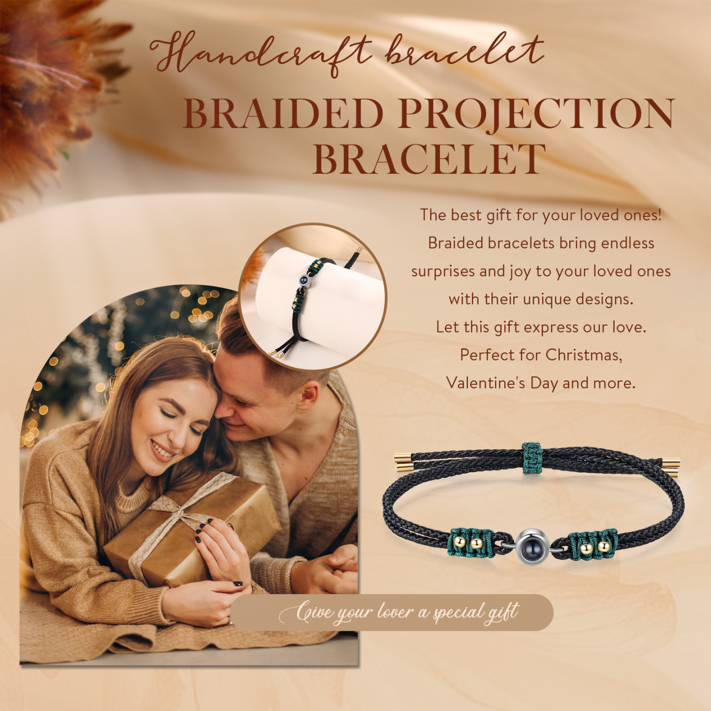 Personalised Couple Photo Projection Adjustable Bracelet Braided Rope Bracelet A Heartfelt Gift for Her/Him | Jessemade