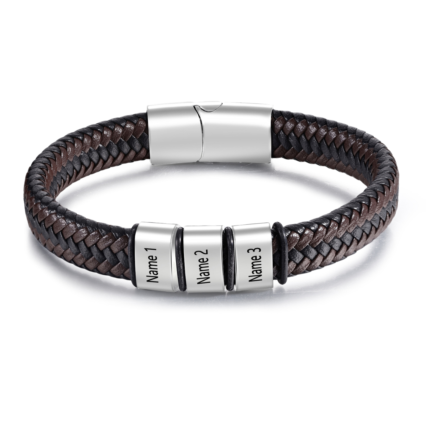 Personalised Men's Leather Bracelet with 3 Names with 3 Beads Bracelet Christmas Gift for Dad/Grandad | Jessemade