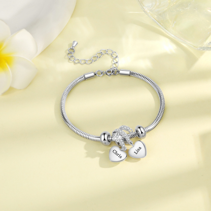 Personalised Women's Birthstone Bracelet – Customised with 2 Names & 2 Birthstones, Heart Pendant Design, Valentine’s Day Gift for Her | Jessemade