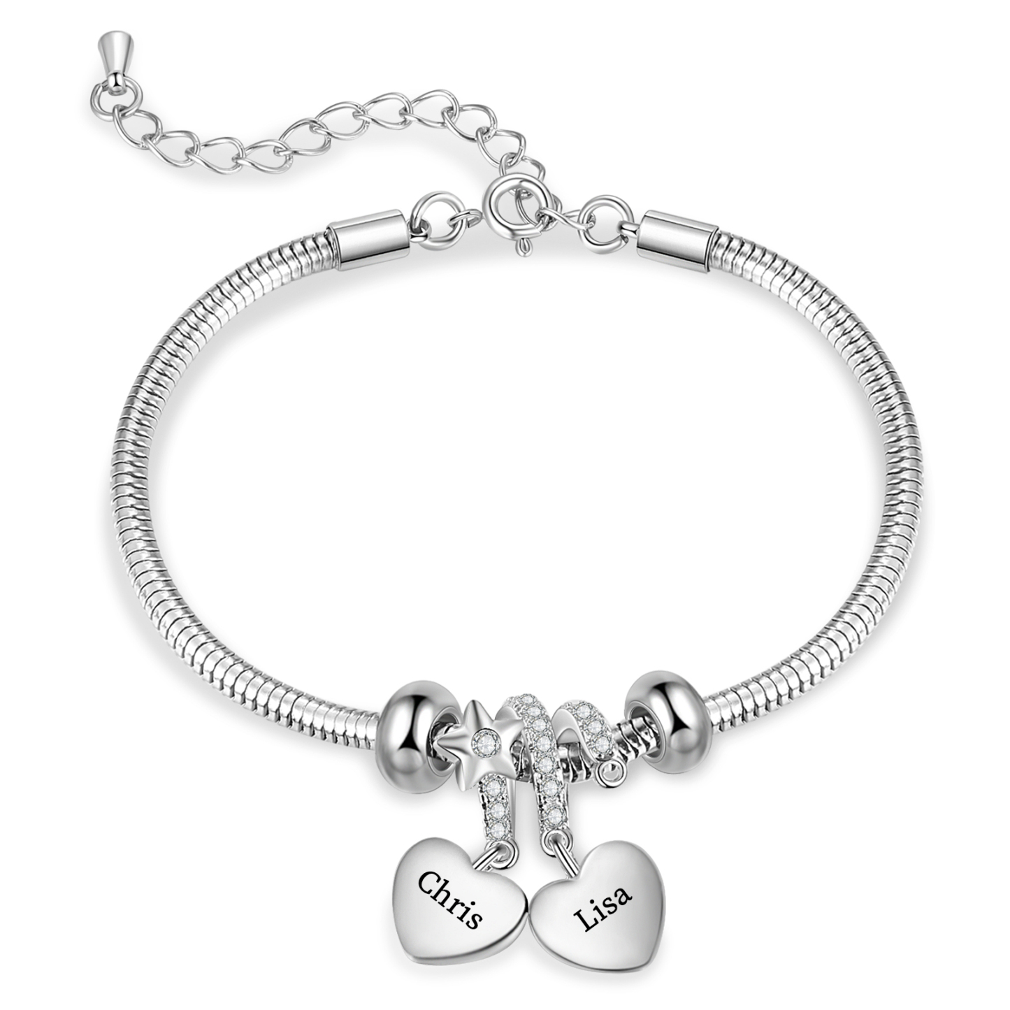 Personalised Women's Birthstone Bracelet – Customised with 2 Names & 2 Birthstones, Heart Pendant Design, Valentine’s Day Gift for Her | Jessemade