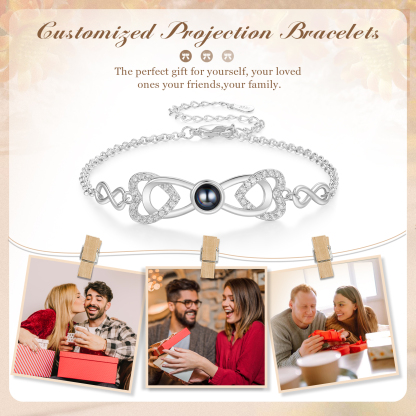 Personalized Projection Bracelet Custom 1 Photo Infinity & Heart Design 3 Colors Gift for Her | Jessemade