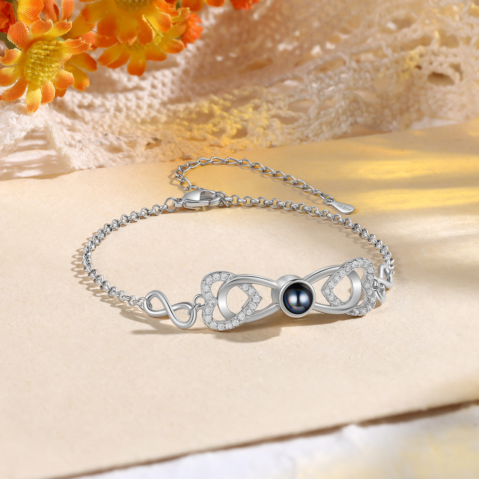 Personalized Projection Bracelet Custom 1 Photo Infinity & Heart Design 3 Colors Gift for Her | Jessemade