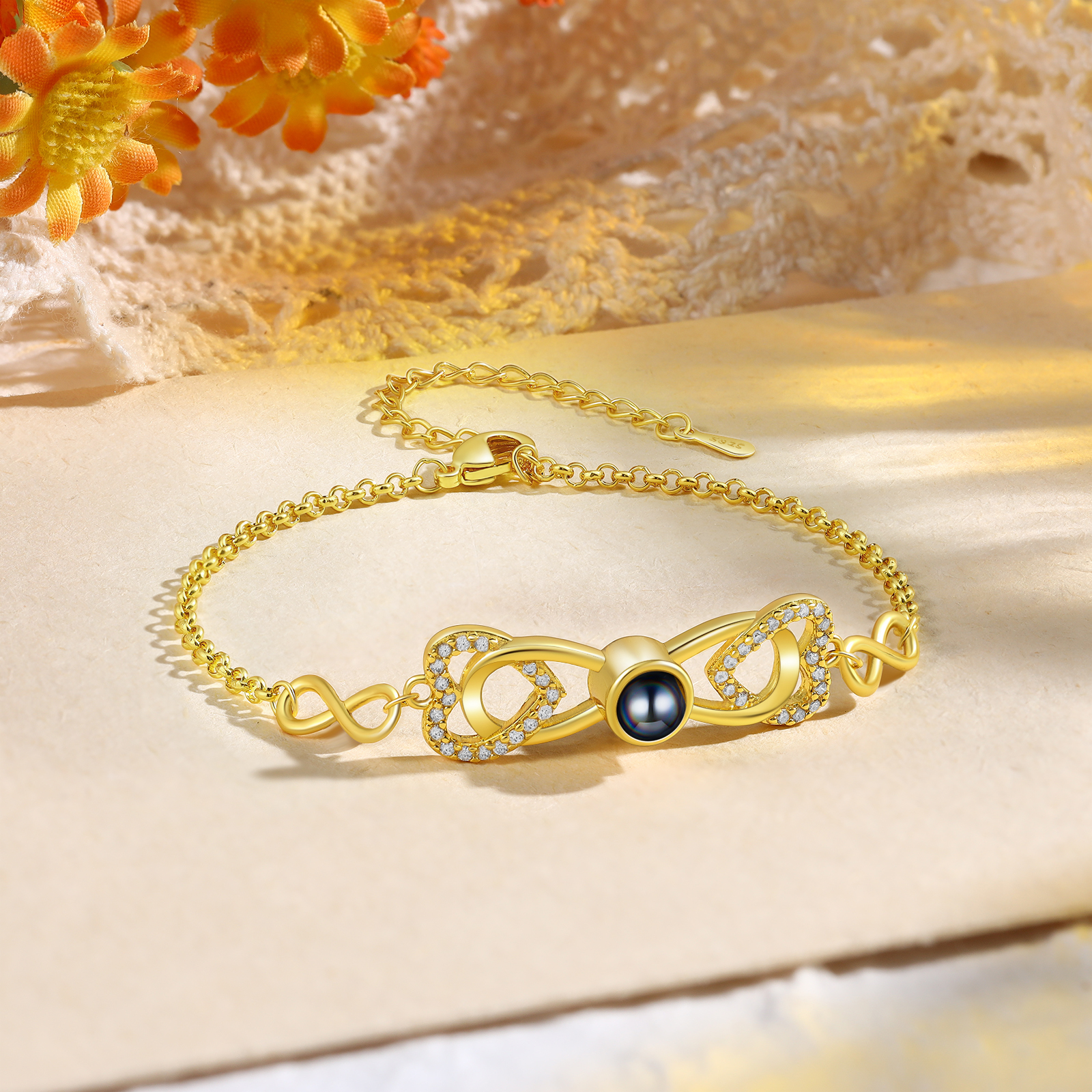 Personalized Projection Bracelet Custom 1 Photo Infinity & Heart Design 3 Colors Gift for Her | Jessemade