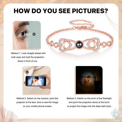 Personalized Projection Bracelet Custom 1 Photo Infinity & Heart Design 3 Colors Gift for Her | Jessemade