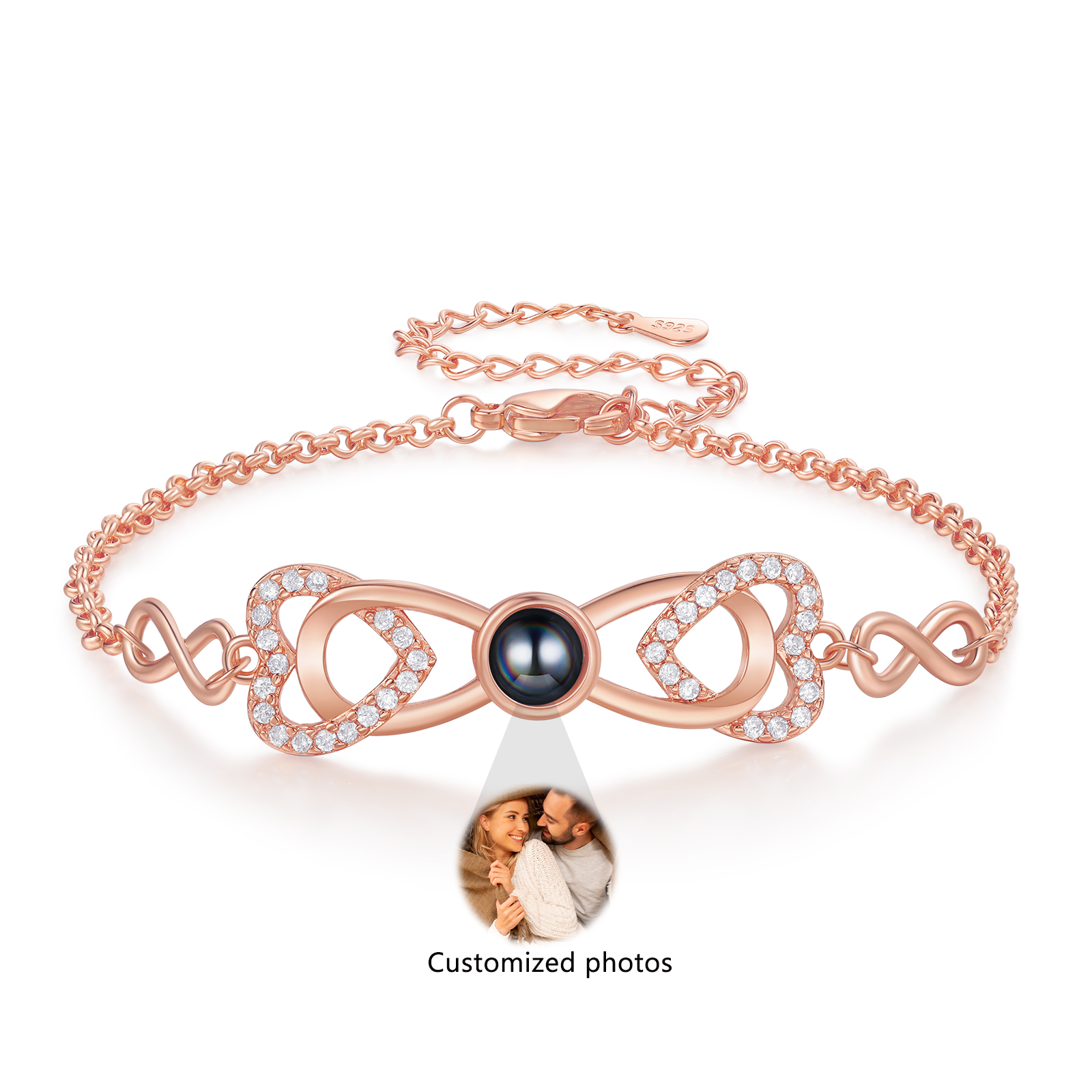 Personalized Projection Bracelet Custom 1 Photo Infinity & Heart Design 3 Colors Gift for Her | Jessemade