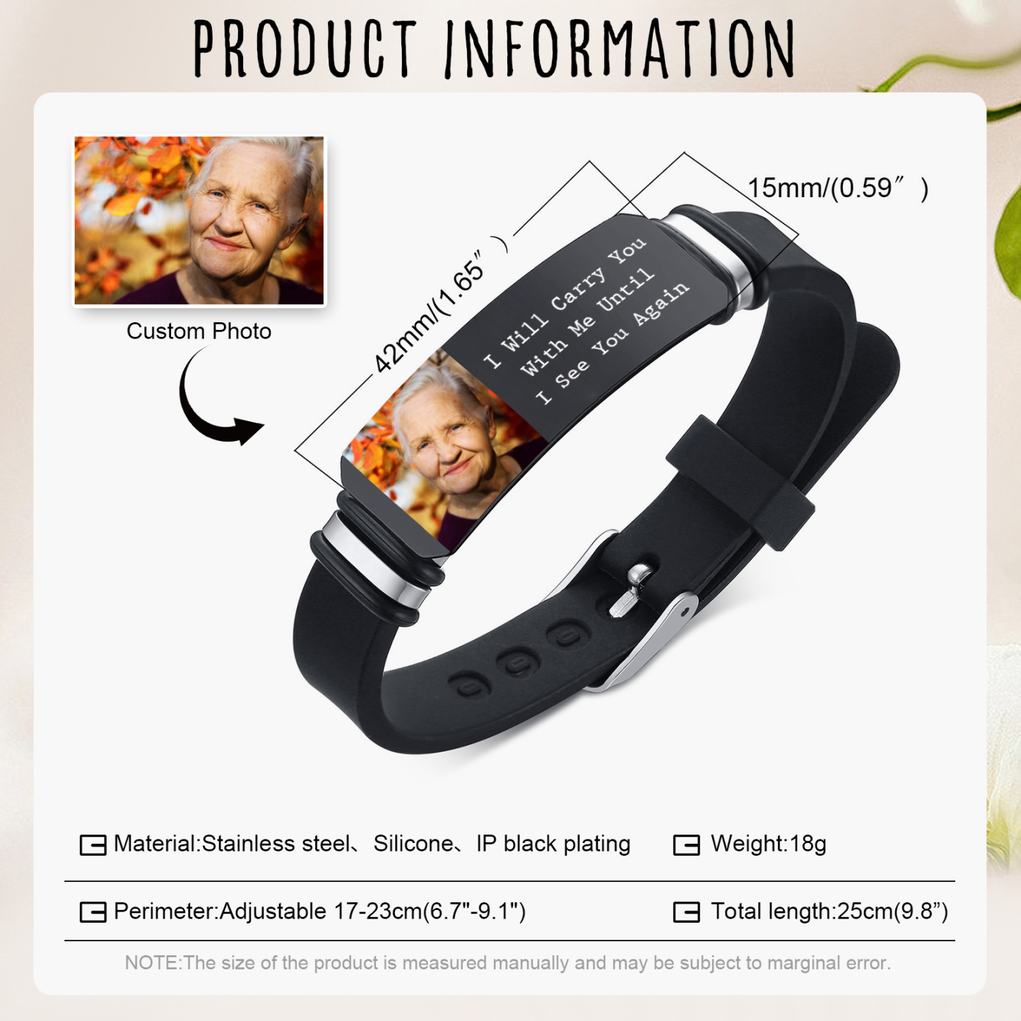 Personalised Memorial Bracelet Custom Photo – Carrying Memories Forever - Gift for Men | Jessemade